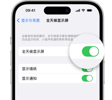 邦溪镇苹果15预约维修分享iPhone15如何设置全天候显示屏幕可见 